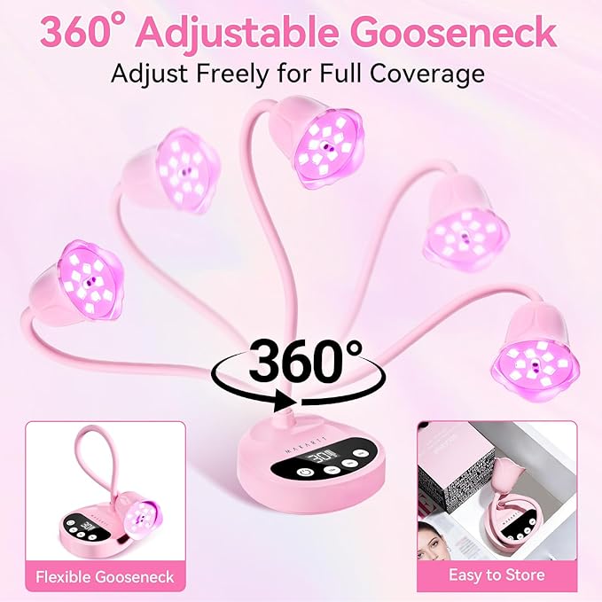 Makartt UV Nail Lamp - Gooseneck LED Nail Light with Auto Sensor & 4 Timers, Rechargeable USB Cordless Flash Cure Lamp Nail Dryer Fast Curing Gel Polish at DIY Home Salon(Pink)