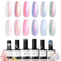 modelones Pearl Gel Nail Polish Set, 6 Colors 2026 Spring Aurora Iridescent Shimmer White Pink Purple Mermaid Nail Drawing Glitter Gel Polish LED Swirl Shell Thread Effect with Dotting Pen DIY Gift