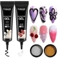 3D Gel Nail Art Kit – No Wipe Black and Clear Sculpting Gel for Embossing Painting Design with Gold Silver Chrome Powder 3D Liner Gels Flowers Carving Modeling Decor Salon Supplies 15ML 2PCS