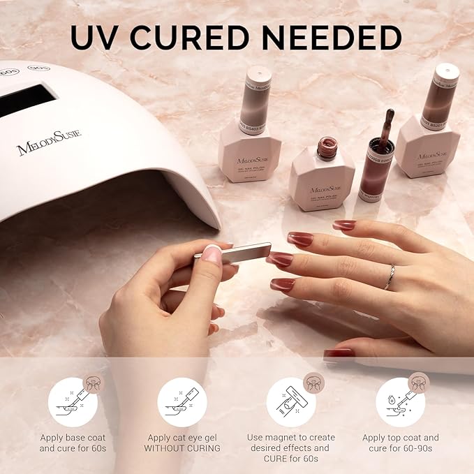 MelodySusie Silky Cat Eye Gel Nail Polish, Rosy Pink Glitter Holographic Magnetic Nail Polish with Magnet, 0.5 Fl Oz UV Gel for Nail Art Manicure Salon DIY at Home B5603