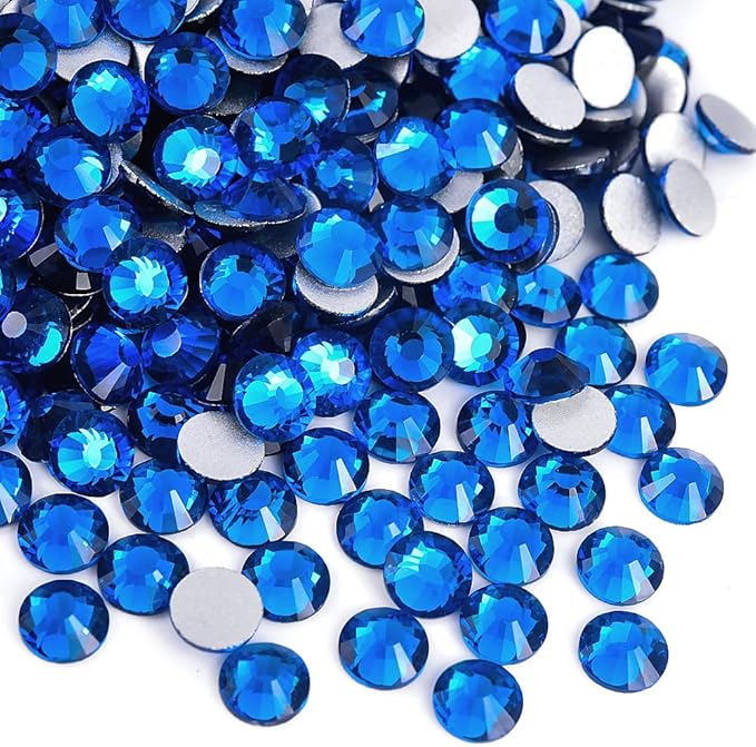 Blinginbox 288 Pieces SS30/6.4-6.6mm Flat Back Crystal Rhinestones Round Gems for Nail Art,Capri Blue