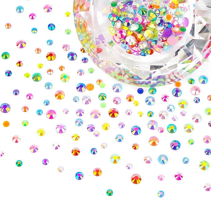 7500PCs 3MM 4MM 5MM Rainbow AB Series Resin Flat Back Rhinestones, Round Non Hotfix Jelly AB Resin Rhinestones Nail Gems Stones with Tweezer & Picker Pen for Nail Art Tumblers & DIY Crafts