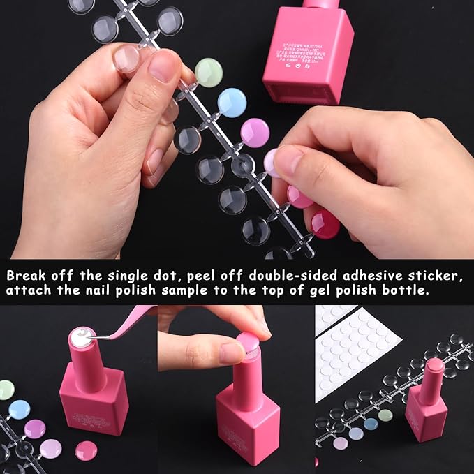 720 Pcs Nail Polish Swatch Dots Round Acrylic False Nail Display Tips Transparent Nail Art Polish Color Display Chart with Adhesive Sticker Nail tech Supplies for Home or Salon Use
