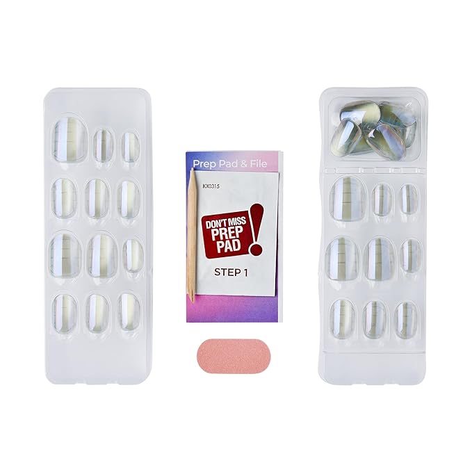 KISS colorFX by imPRESS Press On Nails , ‘Sour Love’, Solid White with Pearlescent Finish, Short Oval, IMPROVED adhesive, Includes 30 Fake Nails, Prep Pad, 1 Manicure Stick, 1 Mini Nail File