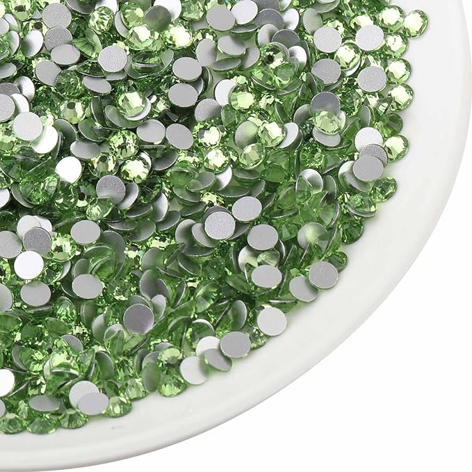 Beadsland Flat Back Crystal Rhinestones Round Gems for Nail Art and Craft Glue Fix, Light Green, 8.3-8.6mm, SS40/144pcs