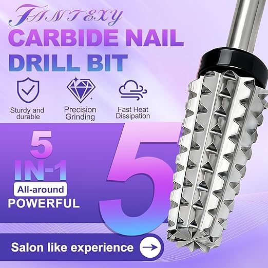 FANTEXY 3/32" Carbide Nail Drill Bits - 5 in 1 Cuticle Drill Bits for Nails, Gel Remover Drills Bit, Nails File Bits for Old Skin and Nails, Manicure Pedicure Gel Polishing (Extra Coarse - XC)