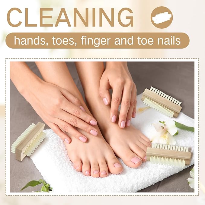Patelai 100 Pack Wooden Nail Brush Bulk Two-sided Hand Fingernail Brush Non-slip Wood Heavy Duty Stiff Nail Scrubber for Nails and Toes Cleaning, Hand Scrub Brushes for Travel
