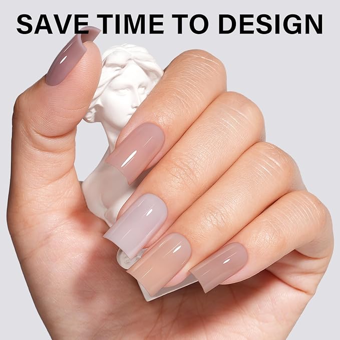 AILLSA RealFit Nude Tone Mixed Color Press On Nails Short Square, 4 in 1 False Nail Tips Set Long Lasting Fake Nail Extensions For Nail Art DIY 150 PCS