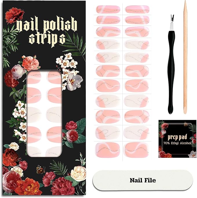 Nail Polish Strips (No UV Lamp Needed) - 22 Pcs Salon Quality Gel Nail Stickers - Long Lasting Wraps (Smoked Salmon)