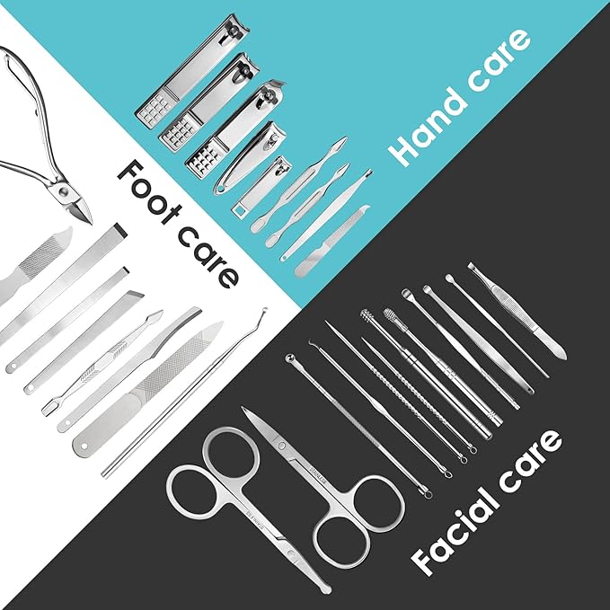 WOAMA Manicure Set 30 In 1 Nail Clipper Set Nail Kit For Women Men Stainless Steel Manicure Kit Professional with Travel Case