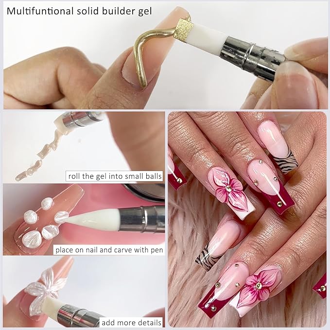Solid Builder Nail Gel, Nude Pink & Skin Color, Non-Sticky Hard Gel for Nails, 3D Sculpting, Extension, Salon Supplies