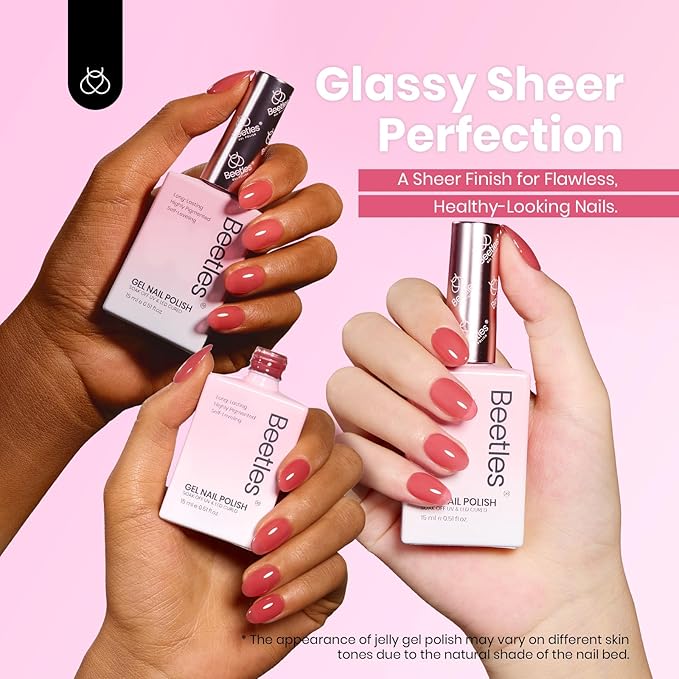 Beetles Nude Gel Nail Polish Set - 6 Colors Hema Free Summer 15ML Jelly Gel Polish Neutral Nude Pink Milky White Sheer Translucent Effect Full Size Soak Off UV Salon Colorful Bottle Gel Gift for Women