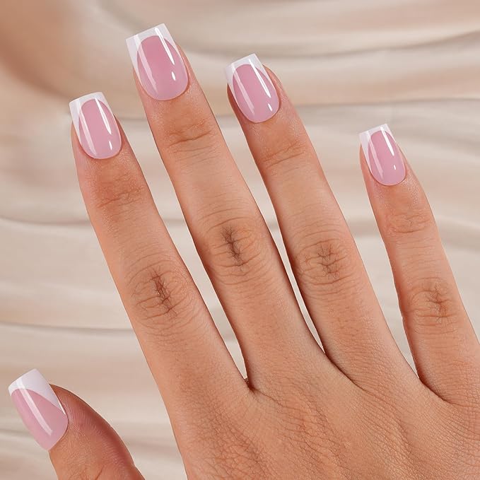 Vansiho French Gel Nail Tips, Pink 150Pcs Short Square Soft Gel Nail Tips, French Tips Press on Nails, Fake Nails for Nail Art DIY 15 Sizes