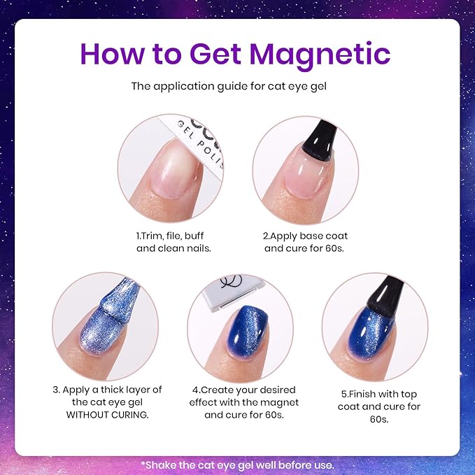 Beetles Cat Eye Gel Nail Polish Set, 6 Colors Summer Neon Holographic Glitter Gel Polish Kit Hot Pink Orange Purple Blue Green Magnetic Nail Polish Soak Off UV French Nail Art Gift for Women
