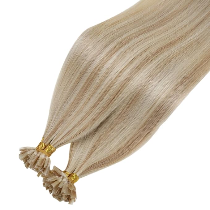 RUNATURE I Tip Hair Extensions Human Hair Blonde I Tip Hair Extensions Human Hair 20 Inch Itip Long Extensions Remy Natural Hair Pre Bonded Hair Extension Golden Blonde Highlight Light Blonde 50g 50s