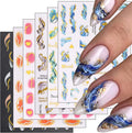 Marble Wave Nail Art Stickers, French Line Nail Art Transfer Decals Designs, 3D Geometry Gold Line Heart Nail Self-Adhesive Sticker Supplies for Women Girls Manicure Decorations, DIY Resin Nail Decal