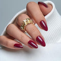 CurvLife Press On Nails Medium Almond – Burgundy Wine Red Fake Nails, Reusable Soft Gel Glue On Nails with Adhesive Tabs, High Gloss, Natural Fit, Salon Quality for Women