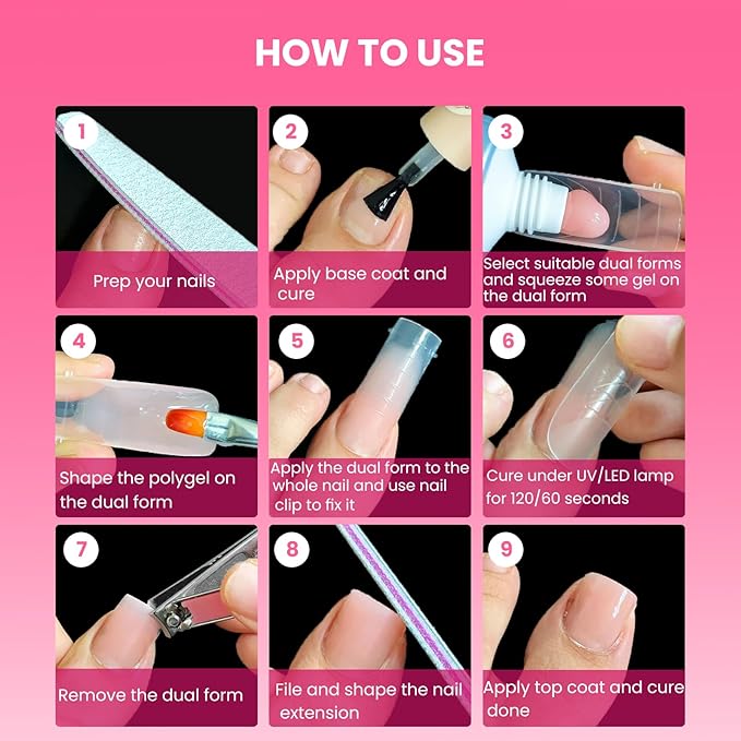 Straight Flat Toe Dual Forms for Polygel,GlimightyX Square Toenail Molds Reusable Natural,Toe Nail Tips for Polygel Builder Gel Acrylic Extension with French Guidelines,12 Sizes 120Pcs