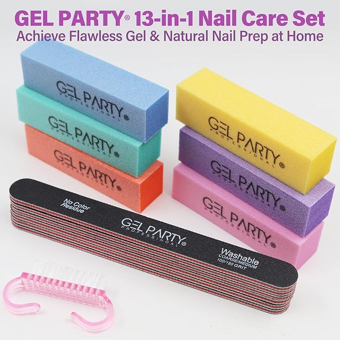 Professional Nail Files and Buffers Kit (12 Pcs) 100/180 Grit Double Sided Emery Boards for Acrylic Gel Nails+Colorful Sanding Buffer Blocks - Washable Manicure Tools for Salon & Home-Set A