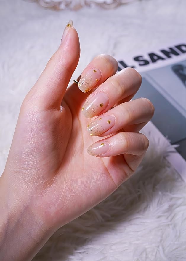 Semi Cured Gel Nail Strips, 20Pcs Long Lasting Salon Quality Wraps, Easy Apply & Remove Gel Nail Stickers with UV Light (Gilded Mist)