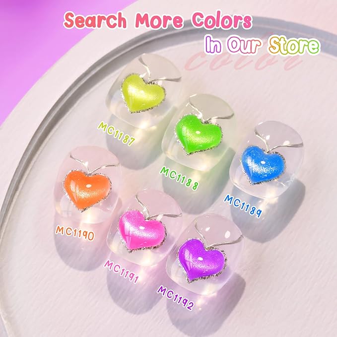 Double Rhythm Cat Eye Gel Nail Polish Set of 6 Same Color Same Bottle 0.5 Oz Shimmer Glitter with Magnet Holographic Reflective Magnetic UV Polish Kit at Home (Neon Orange Red Blue Green-T6-34)