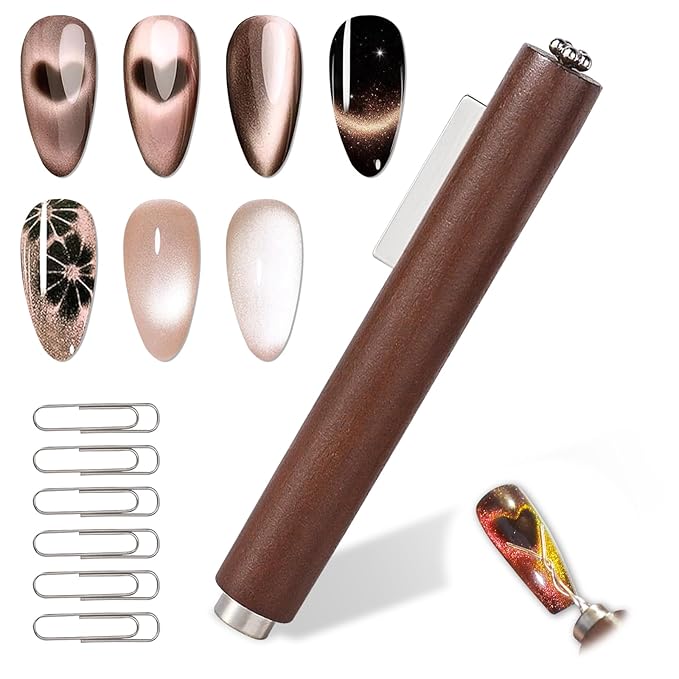 Laza 3-in-1 Nail Magnet Tool, Heart Magnet for Nails, Super Strong Cat Eye Magnet with 6pcs Paper Clip for Black Hole Magnetic Nails, 9D Galaxy Cat Eye Nail Art, Velvet Nail Polish