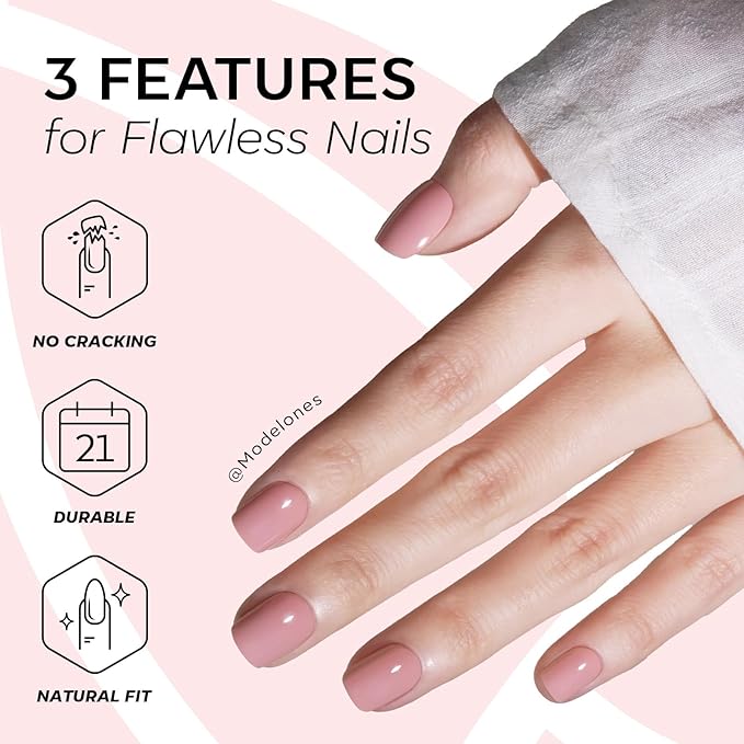 Modelones Extra Short Press on Nails, Squoval Fake Nails, Reusable Nail Kit with Nail Glue Adhesive Tabs Mini Nail File, Nails Press Ons 32Pcs 16 Sizes, Cosy Pink, Spring Women Girl Gift