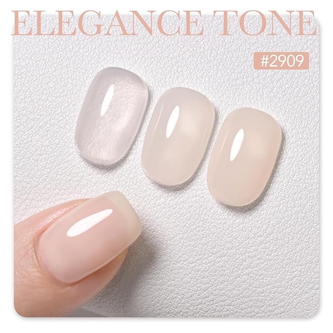 GAOY Nude Jelly Gel Nail Polish, 16ml Sheer Translucent Netural Soak Off Gel Polish, UV Light Cure for Nail Art DIY at Home, 2909 Elegance Tone