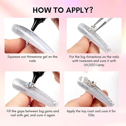 Makartt Nail Charms Rhinestone Glue Kit, 15ml Gel with 100PCS Pink Rhinestones Gems 3D Decor with Tweezer Acrylic Supply for Nails Techs