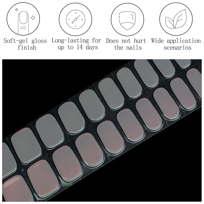 20Pcs Semi Cured Gel Nail Strips UV/LED Light Gel Nail Stickers Full Polish Nails Wraps Mirror Ice White Nails Polish Strips for Women Includes Prep Pads, File, Wooden Cuticle Stick