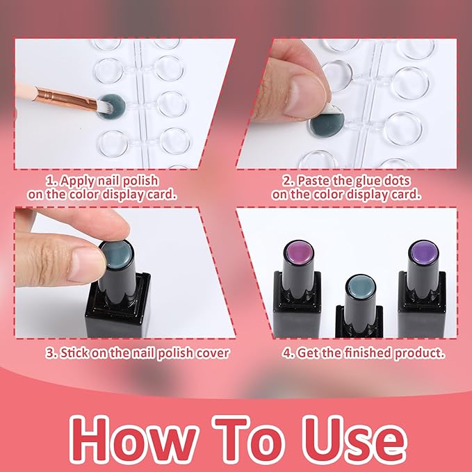 Prasacco 240Pcs Round False Nail Display Tips Clear Nail Art Color Display Chart with Adhesive Sticker Nail Display Card Sticks Nail Color Swatches for Nail Polish Training Practicing Color Displaying