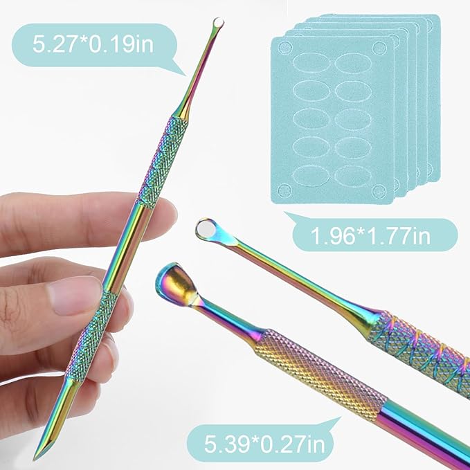 JERCLITY 2 Pieces Iridescence Double-Ended Stainless Steel Cuticle Pusher Cuticle Remover With 180 Grit Sandpaper Sheets Nail Prep Tools Russian Manicure Kit Nail Cuticle Pusher for Women