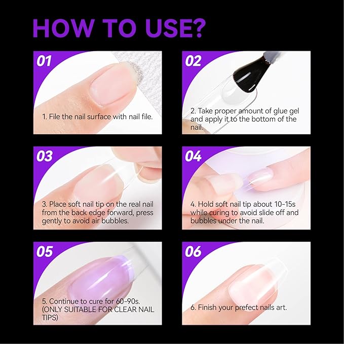 Gelike ec Short Coffin Nail Tips: 240PCS Soft Gel Tips for Nail Extensions Coffin Shaped Full Cover Nail Tips Pre Etched - PMMA Resin Clear False Nails Press on Nails 10 Sizes, SHORT COFFIN