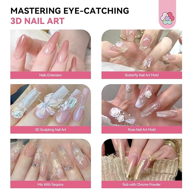SAVILAND Solid Builder Nail Gel Kit: Aurora Silver Pink Clear 3D Sculpting Gel with Rose Flower Silicone Molds and Dual-Tip Carving Pen for 3D Nail Art Sculpture & Extensions, Home DIY Salon Manicure