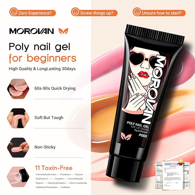 Morovan Poly Gel Nail Kit for Pretty Gift: Extension Gel Nail Kit With Nail Lamp Slip Solution Complete Professional Manicure Tools Everything In One Box DIY Set For Beginners at Home Salon Quality