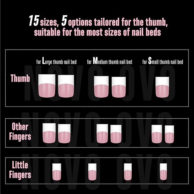 NOVO OVO Old School Wide White French Short Sharp Square Tip Nail Tips Press on BERRY PINK, Need Builder Gel Top Coat Nail Glue, Soft Gel Full Cover Fake Nail Extension, for DIY x 15 Sizes 240 pcs