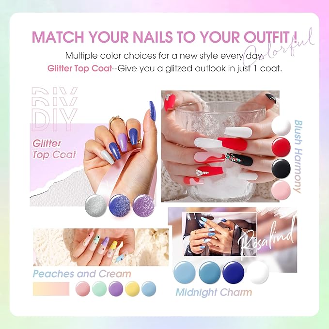 ROSALIND 30pcs Pastel Gel Nail Polish Set, 26 Colors Gel Polish with 3Pcs Glossy Matte Glitter Top Coat and Base Coat White Green Blue Purple Bright Nail Gel Polish Soak Off for Women