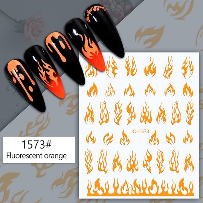 12 Colors Flame Nail Art Stickers, 3D Fire Self-Adhesive Sticker Design, Laser Gold Silver Red Black White Pink Yellow Green Flame Nail Transfer Decals Supplies for Women Manicure Decorations