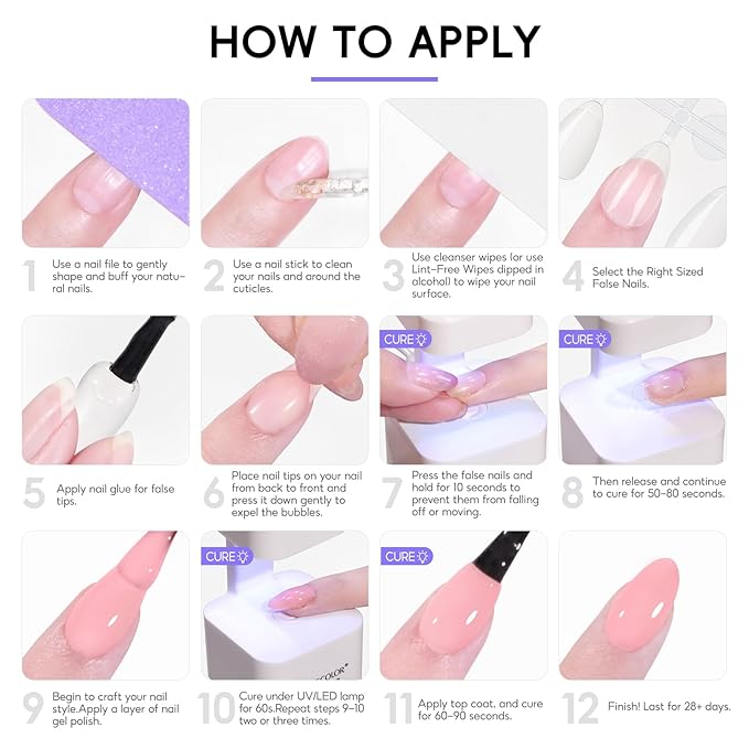 PEACECOLOR Gel Nail Kit, 240Pcs Short Medium Almond Nail Tips with U V Light 2PC Jelly Gel Polish Nail Glue Top Coat Stickers Rhinestones Easy Extension Set DIY Salon Gifts for Women
