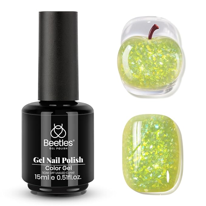Beetles Green Gel Nail Polish, 15 ML Spring Pistachio Frappe Glitter Gel Nail Polish Pastel Color Shimmer Soak Off UV Gel Polish Salon DIY at Home Gift for Women