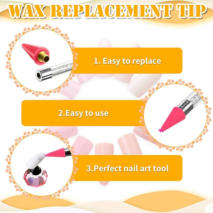 Blulu 16 Pcs Wax Head Tips Rhinestone Picker Tool Rhinestones Replacement Diamond Painting Tips for Nail Dotting Pen to Pick up Nail Gem Jewelry, Wax Head Accessories(Pink)