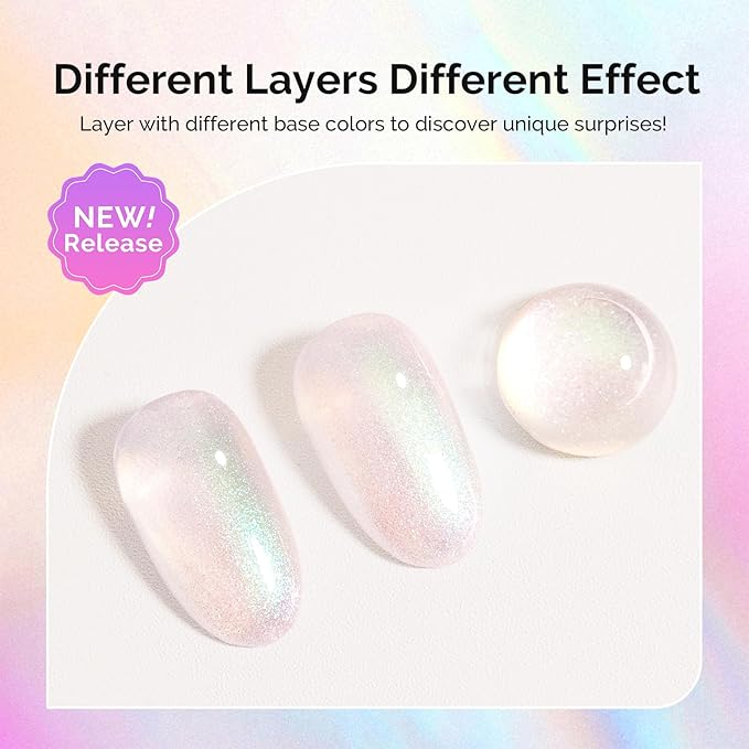 MelodySusie Jelly White Aurora Shimmer Gel Nail Polish, 0.5fl oz Soak Off UV LED Holographic Green Glitter Gel Polish Gift for Women Nail Art Manicure Salon DIY Nail Design Decoration at Home-G2302