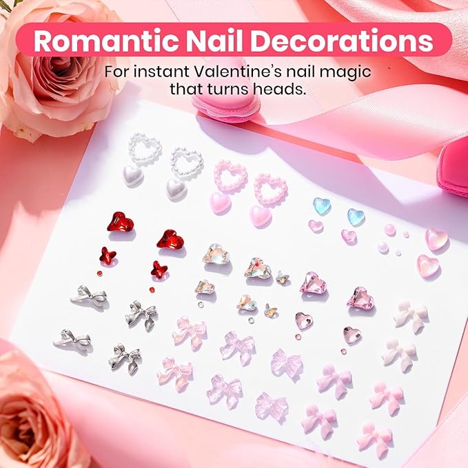 Beetles Rhinestones Glue Kit - 3D Gel Nail Art & Sculpting Gel Glue and with Heart Charm Diamond Jewelry, Spring Nail Decorations for DIY Gel Nail Polish