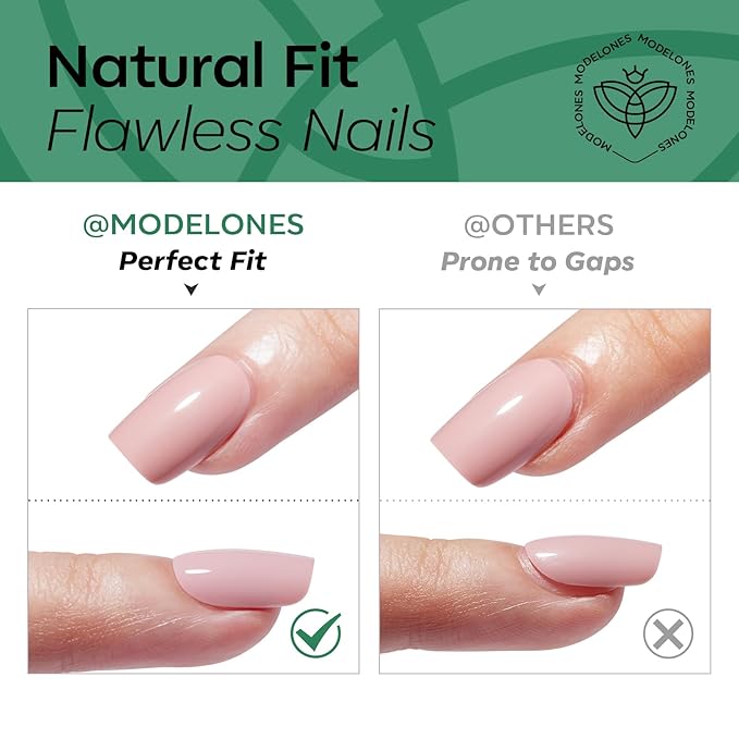 Modelones Extra Short Press on Nails, Jade Green Squoval Fake Nails, Reusable Nail Kit with Nail Glue Adhesive Tabs Mini Nail File, Nails Press Ons 32Pcs 16 Sizes, Spring Women Girl Gift