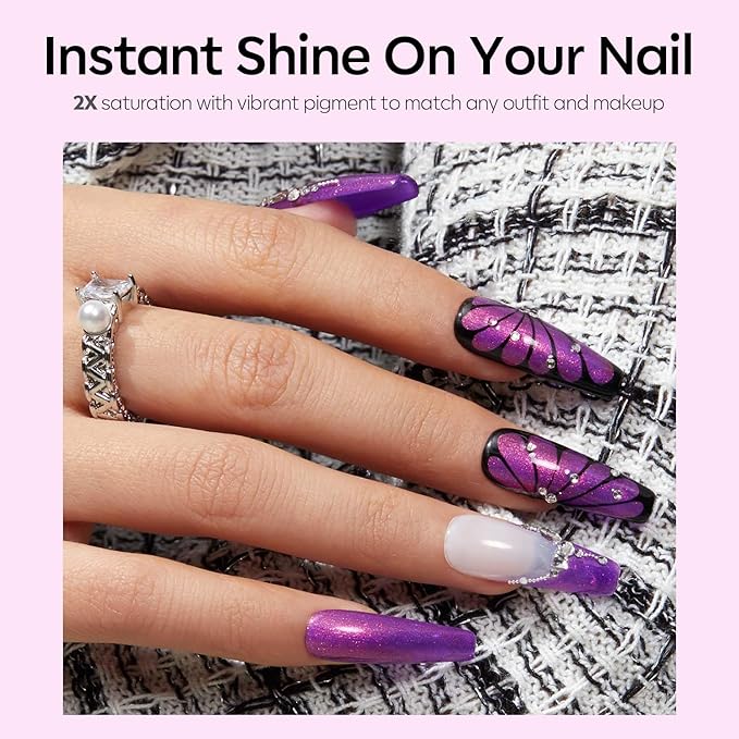 modelones Gel Nail Polish, 15 ML Chameleon Purple Gel Polish Pink Holographic Nail Polish Hot Pink Shimmer Glitter Gel Polish Soak Off LED Nail Art Gel DIY Salon Gift for Women