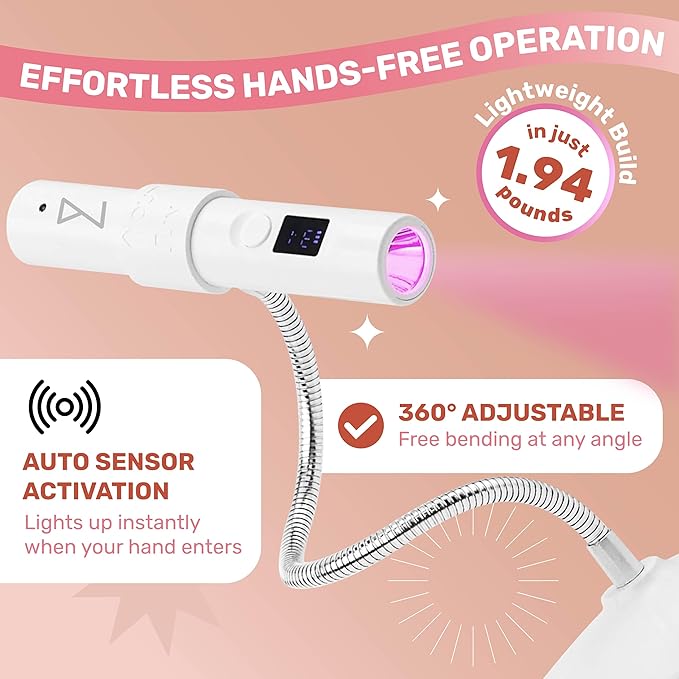 M - GlamCure GO Nail Flash Cure Lamp with Focus Beam Technology, Touch Screen - LED & UV Nail Light - Curing Lamp for Gel Nails, Acrylic, Builder - Portable & Adjustable