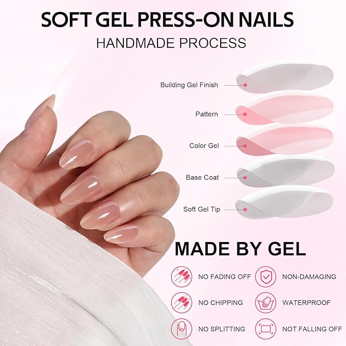 Press On Nails Short Almond - Findigit Full Cover Press On Nails, Brown Chrome Nail Tips Glue On Nails, Reusable Stick On Nails in 16 Sizes - 32 Soft Gel Fake