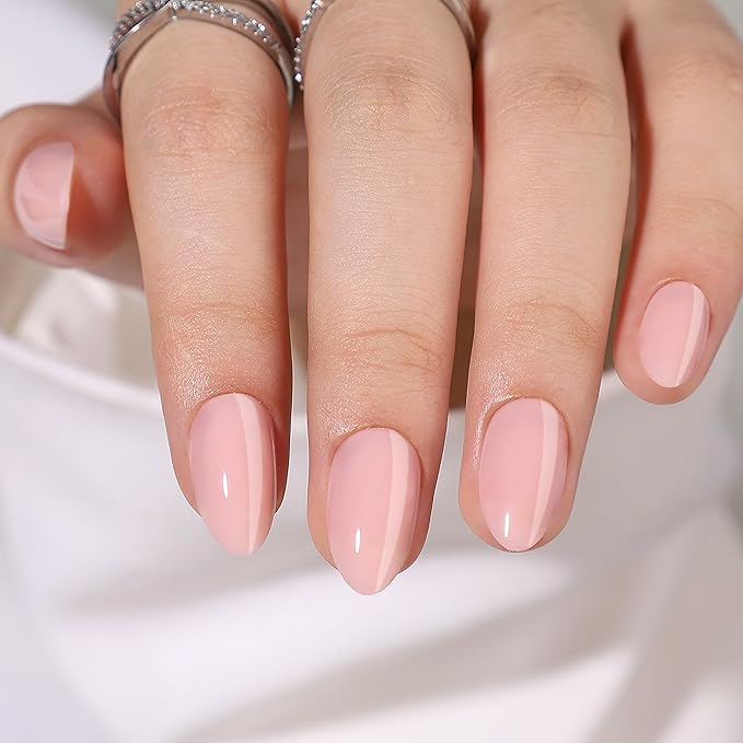 RTKHFZE Press On Nails Short - Baby Pink Soft Gel Fake Nails with Glue, Fit Perfectly, Reusable Stick On Nails in 16 Sizes - 32Pcs Gel False Nails Kit