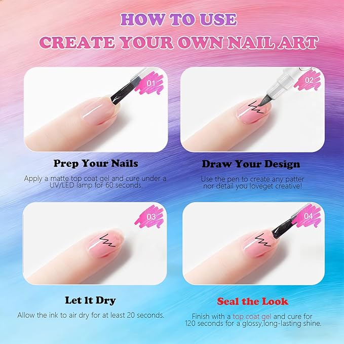 12 Colors Double-Ended Nail Polish Pens, Quick Dry 3D Acrylic Paint Markers for Nails, Fine Tip Liner Brush & Dotting Tool Set for DIY Nail Art Drawing