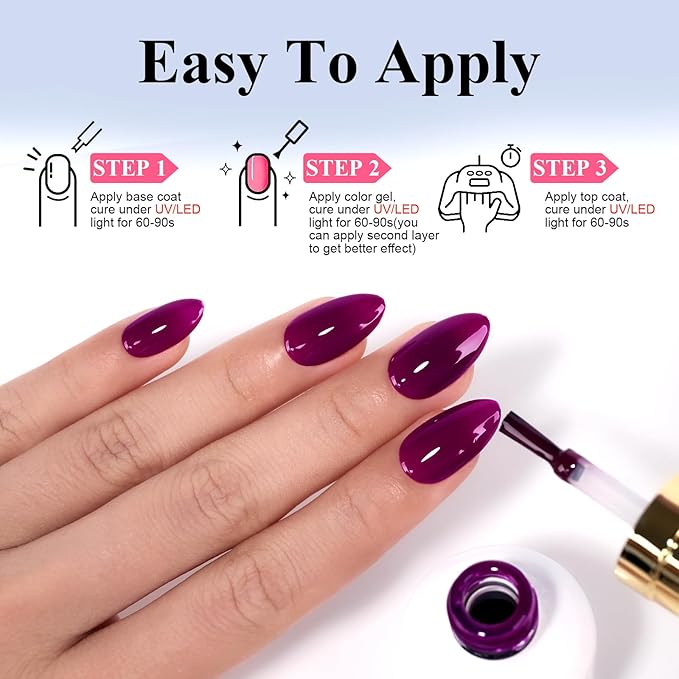 Imtiti Gel Nail Polish, 0.5 Fl Oz Wine Purple Gel Polish Soak Off LED U V Nail Gel Polish Spring Summer Gel Nail Polish DIY Nail Art Starter Manicure Salon Gel Nail Kit for Women Girls